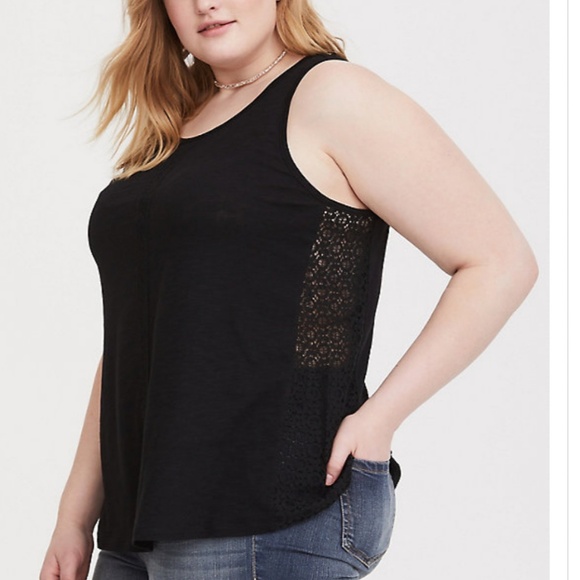 Torrid NEW 2x black tank with lace side panels - Picture 2 of 5